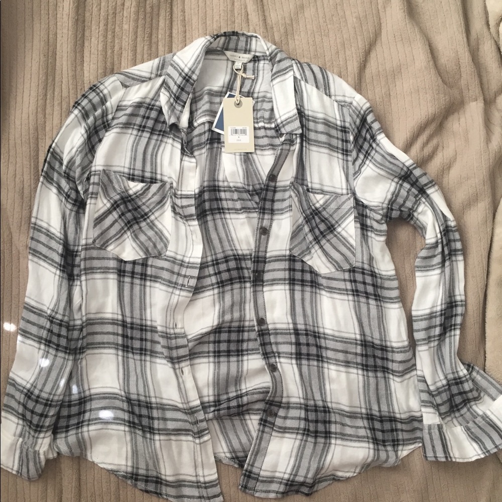 Lucky brand, black and white plaid shirt.